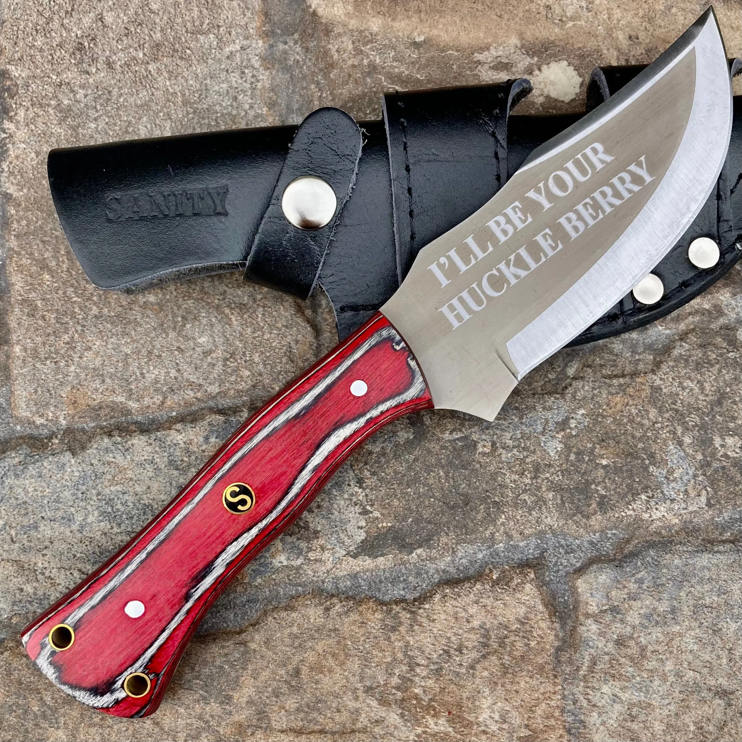 10” Rough Rider Series - I’ll Be Your Huckleberry - Red & Black Wood - D2 Steel - Horizontal & Vertical Carry - CUS66