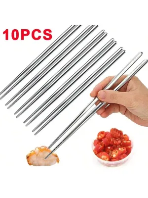 10pcs Stainless Steel Chopsticks Reusable Non-Slip Chinese Chopsticks Sushi Food Sticks For Household Kitchen Tableware Sets