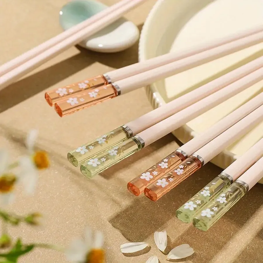 1/2/5pairs, Non-Slip Reusable Cherry Blossom Chopsticks For Restaurant, Home, Party, And Travel - Creative Kitchen Utensils For Easy And Comfortable Eating