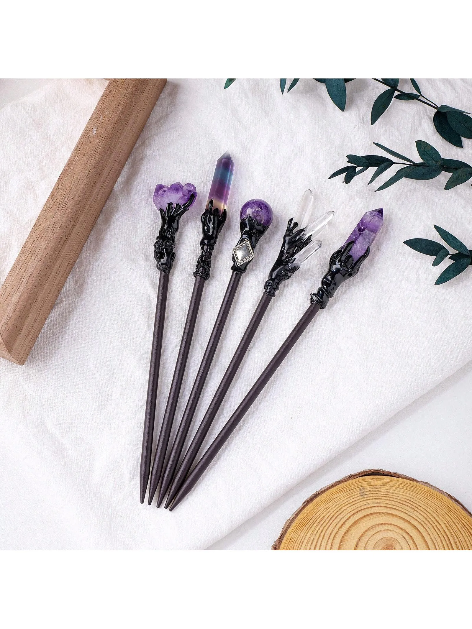 1PC Natural Crystal Ball Chinese Style Hairpins Crystal Column Hair Stick Vacation Style Hair Fork Hair Chopsticks Woman Jewelry Hair Clip