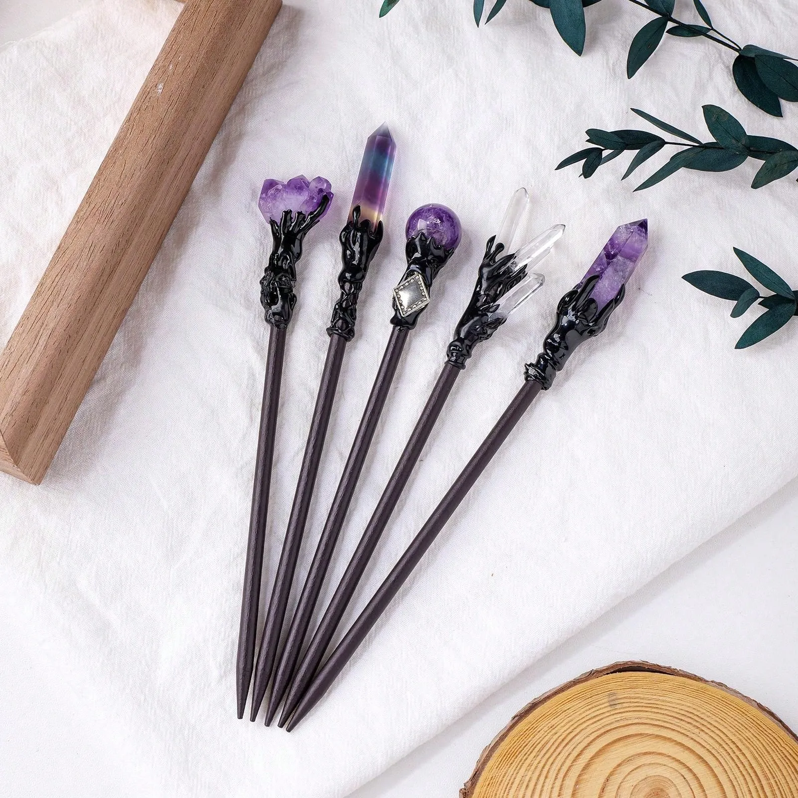 1PC Natural Crystal Ball Chinese Style Hairpins Crystal Column Hair Stick Vacation Style Hair Fork Hair Chopsticks Woman Jewelry Hair Clip