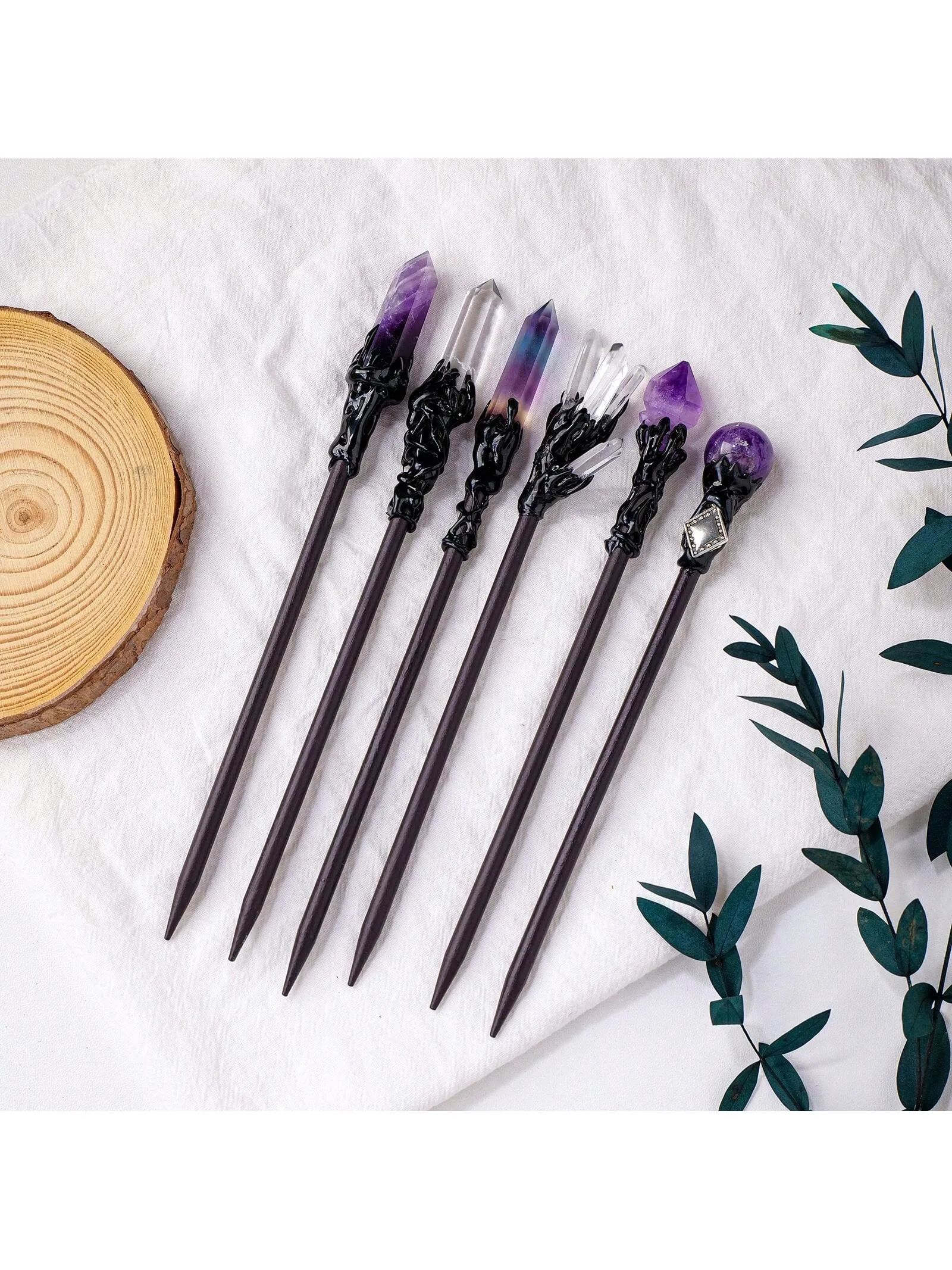 1PC Natural Crystal Ball Chinese Style Hairpins Crystal Column Hair Stick Vacation Style Hair Fork Hair Chopsticks Woman Jewelry Hair Clip