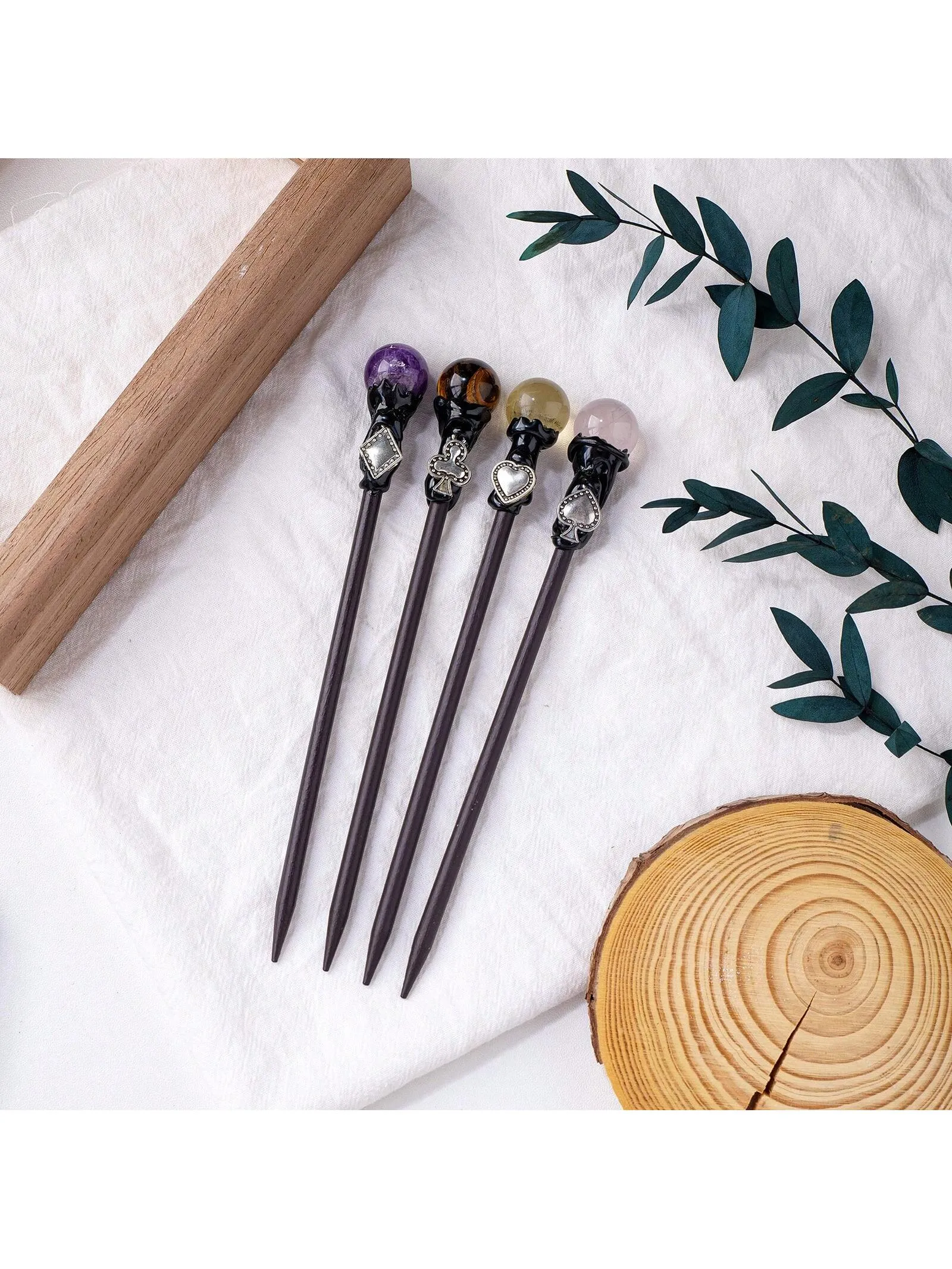 1PC Natural Crystal Ball Chinese Style Hairpins Crystal Column Hair Stick Vacation Style Hair Fork Hair Chopsticks Woman Jewelry Hair Clip