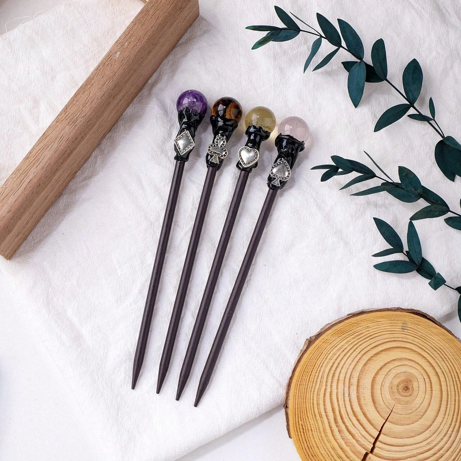 1PC Natural Crystal Ball Chinese Style Hairpins Crystal Column Hair Stick Vacation Style Hair Fork Hair Chopsticks Woman Jewelry Hair Clip