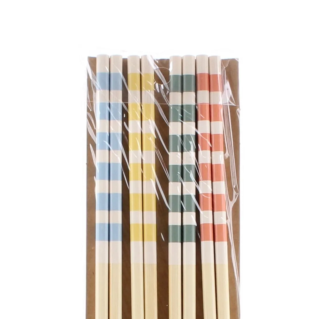 4-pair Long Wooden Chopsticks with Stripes