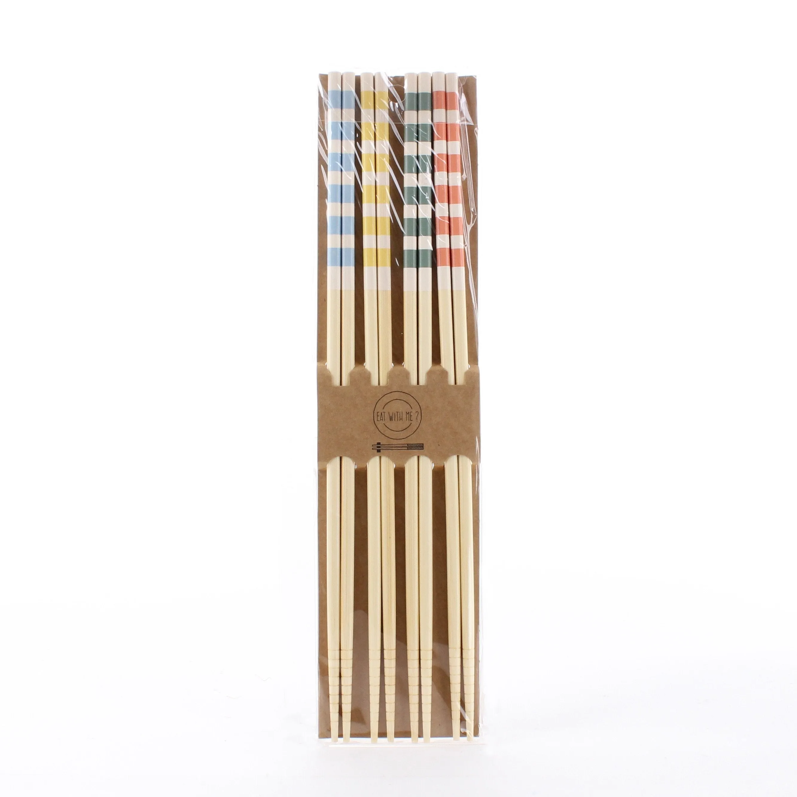 4-pair Long Wooden Chopsticks with Stripes