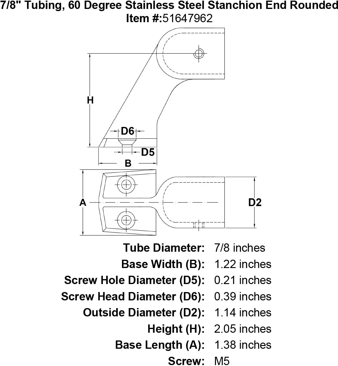 60 Degree Stanchion End Rounded Fittings