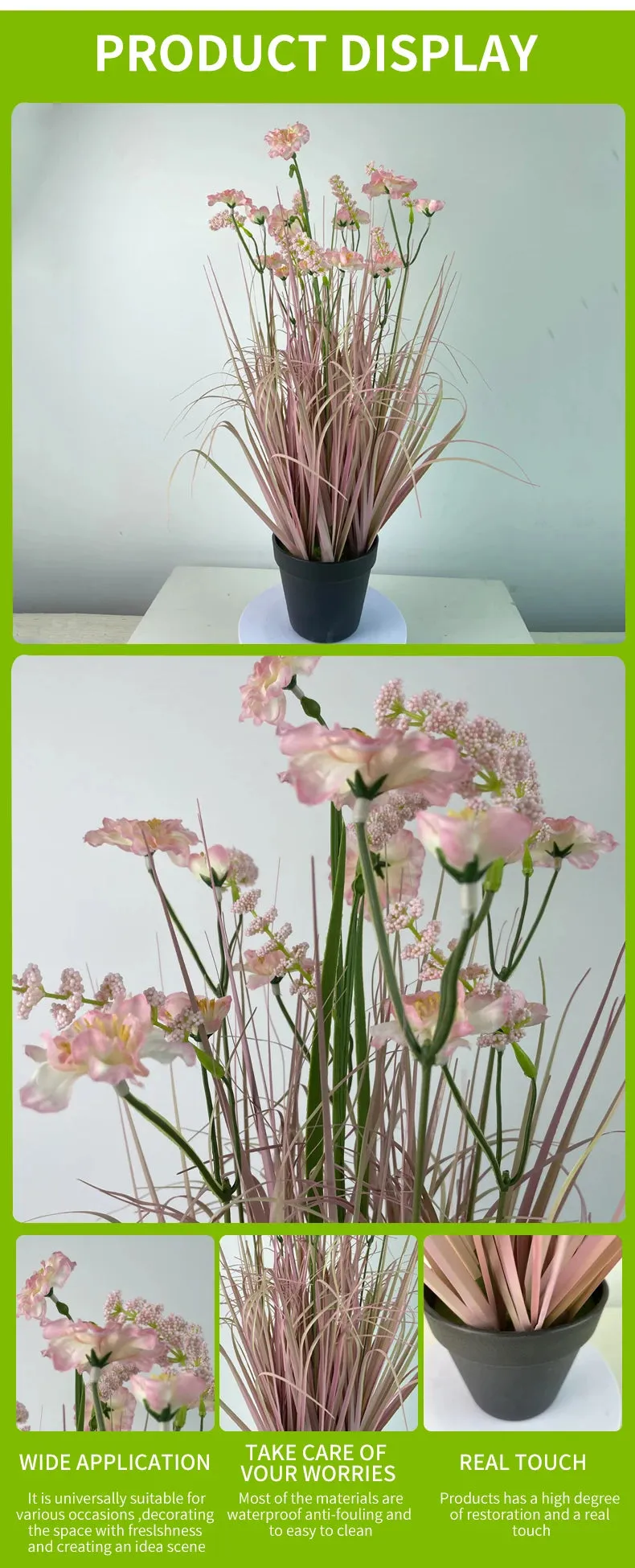 Artificial Flowers  Pink PVC Plastic Material Artificial Plant Tabletop Decoration Artistic Potted Flower Yooly Plant - YLS10218