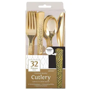 Assorted Hammered Cutlery 32 Per Package - Gold