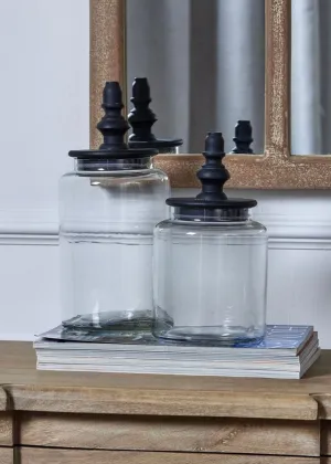 Black Wood and Glass Lidded Storage Jar