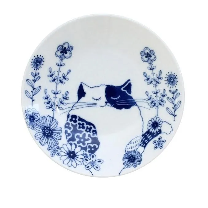 Ceramic-ai: Cat Flowers Small Plate Standing