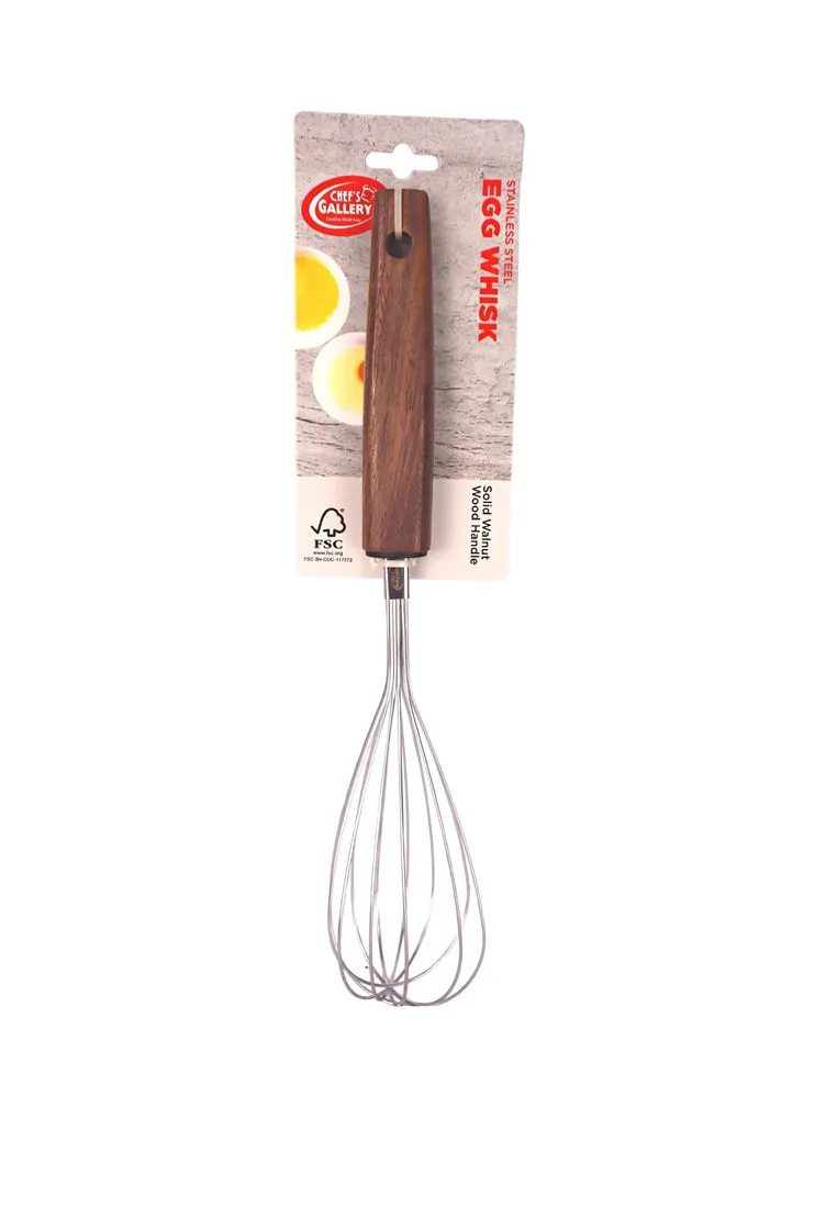 Chef's Gallery Stainless Egg Whisk with Solid Walnut Wooden Handle