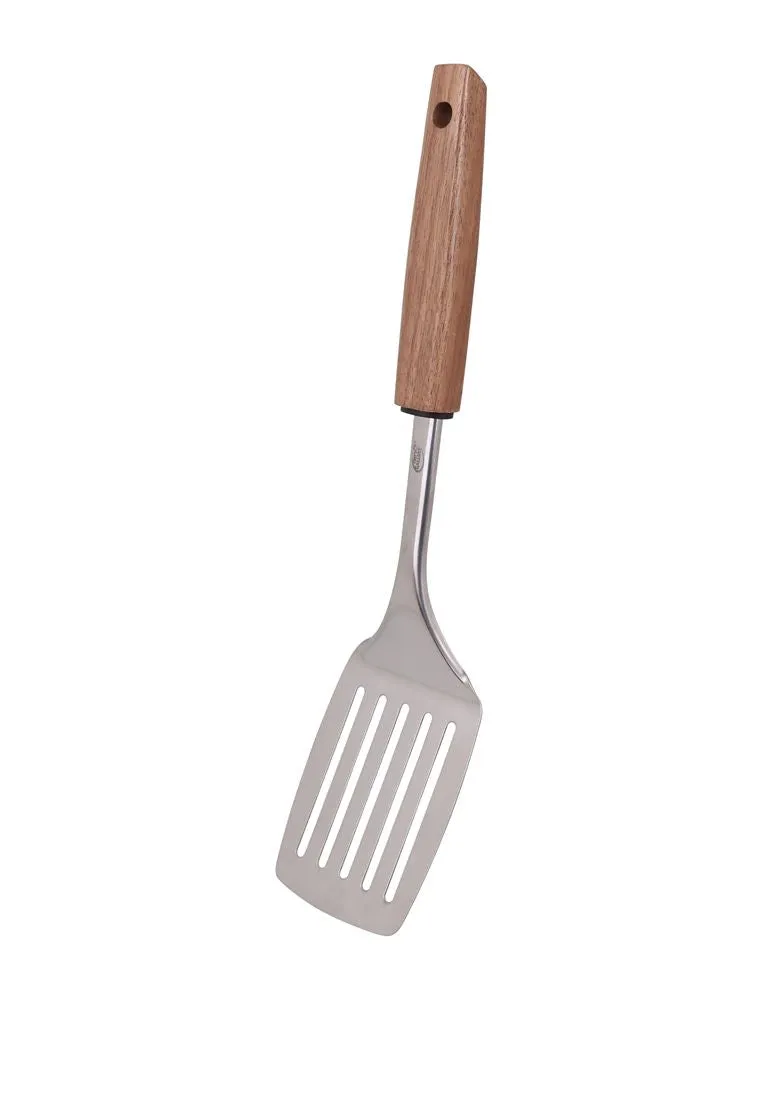 Chef's Gallery Stainless Slotted Turner with Solid Walnut Wooden Handle