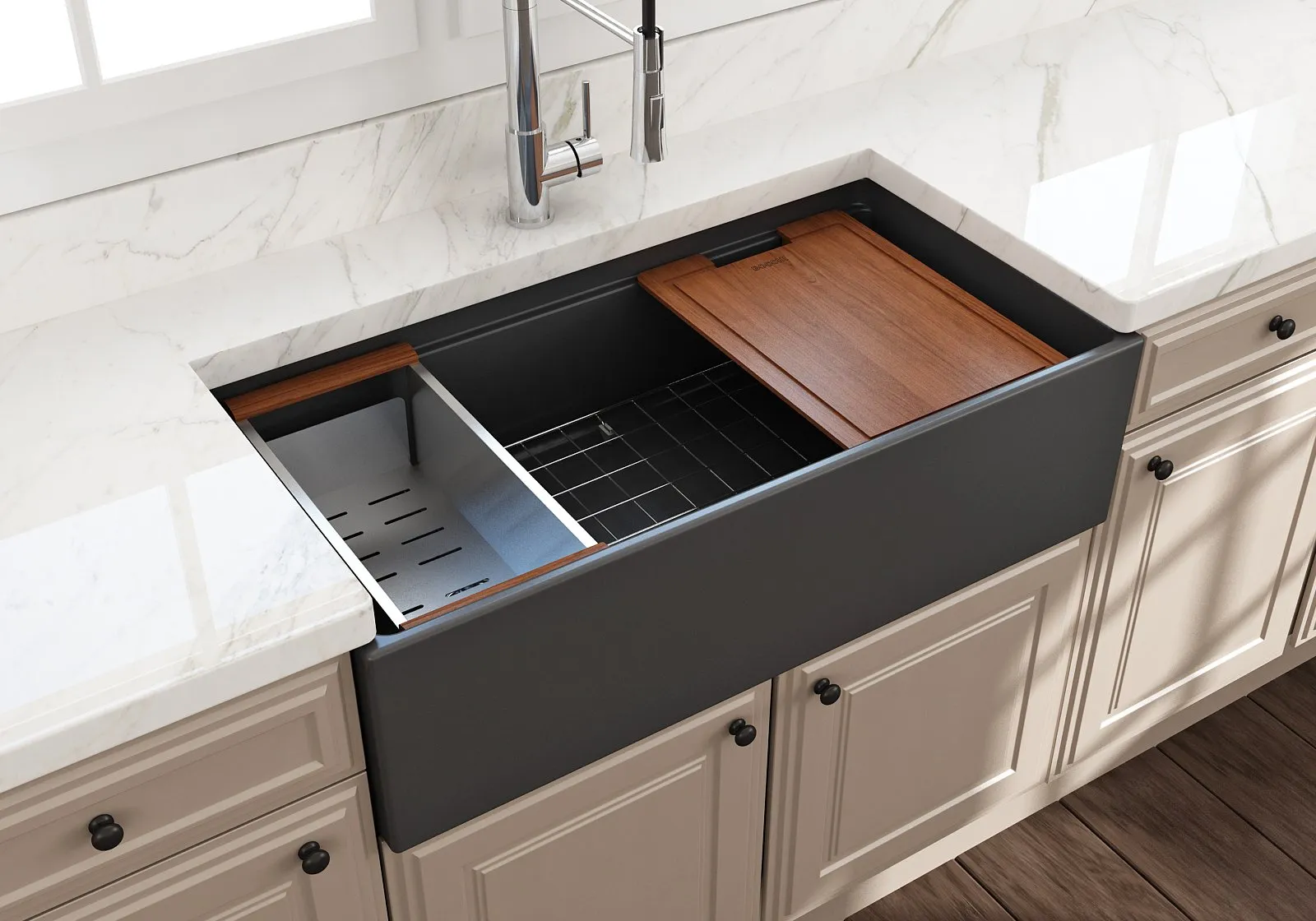 Contempo Step-Rim 36" x 19" x 10" Single-Basin Farmhouse Apron Front Kitchen Sink in Matte Dark Gray