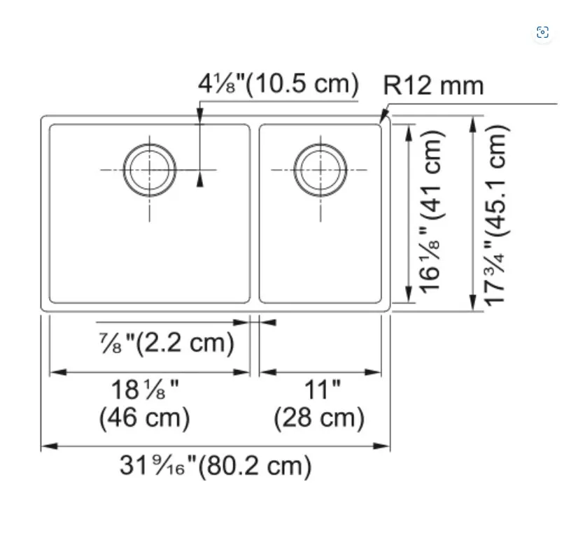 FRANKE- CUX160-CA CUBE 1-3/4 BOWL UNDERMOUNT KITCHEN SINK - STAINLESS STEEL