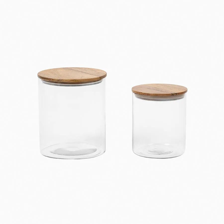 Glass Jars with Wooden Lids (Set of 2)