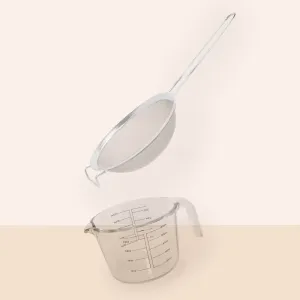 Glass Measuring Jug & Stainless Steel Sieve