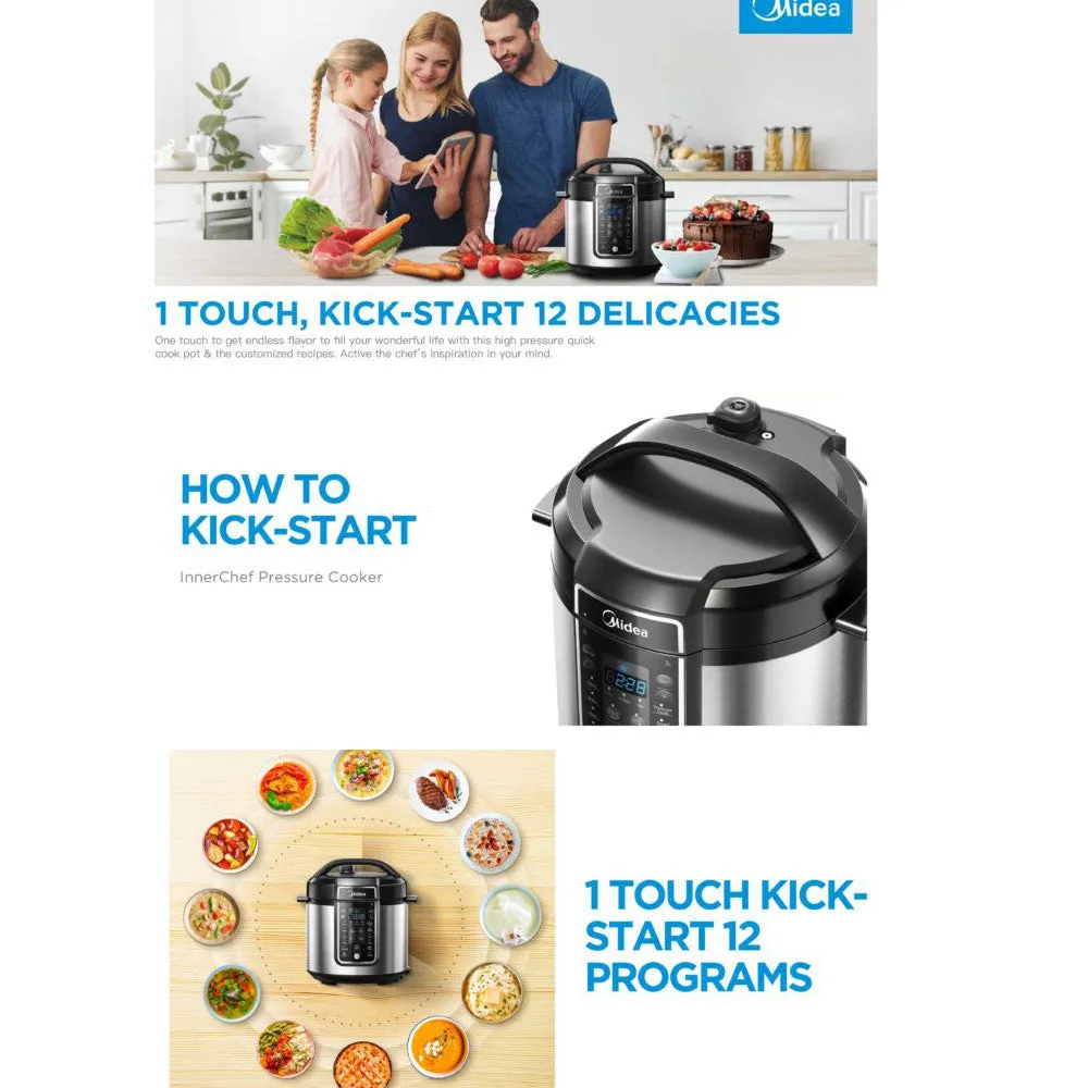 Midea 5.7L Pressure Cooker - 12 Programs, 9-in-1 Safety Features, High-Pressure Quick Cook