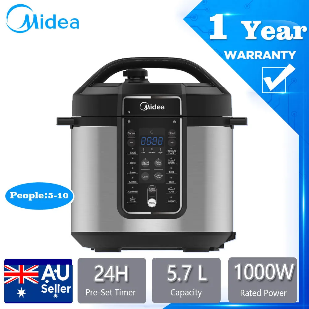 Midea 5.7L Pressure Cooker with 12 Programs | 9-in-1 Safety Features | High-Pressure Quick Cooking