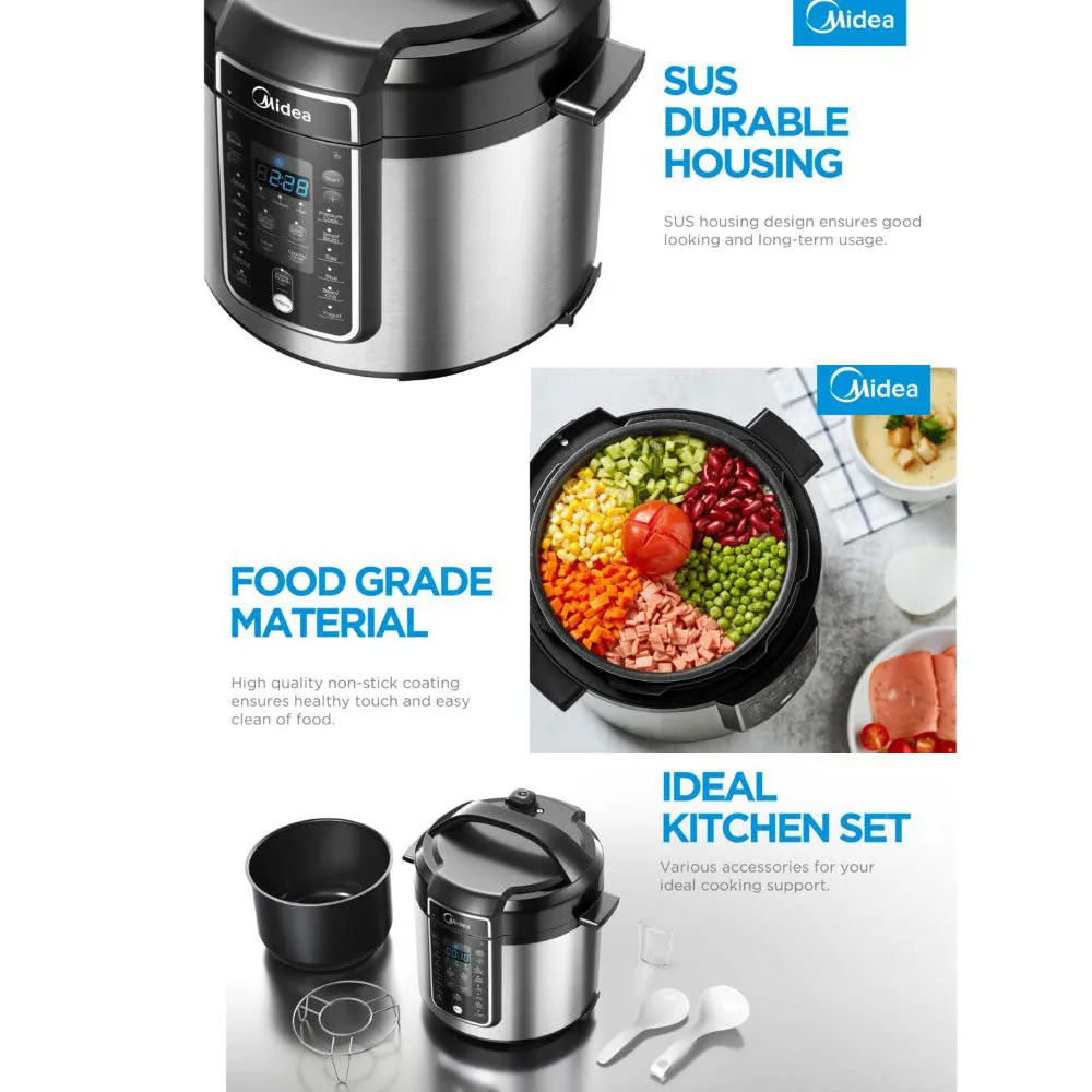 Midea 5.7L Pressure Cooker - 12 Programs, 9-in-1 Safety Features, High-Pressure Quick Cook