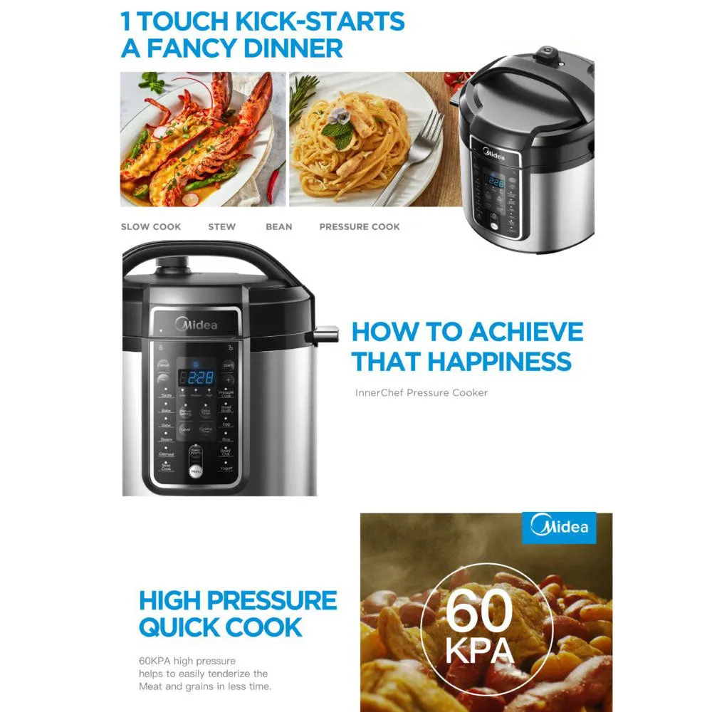 Midea 5.7L Pressure Cooker with 12 Programs | 9-in-1 Safety Features | High-Pressure Quick Cooking