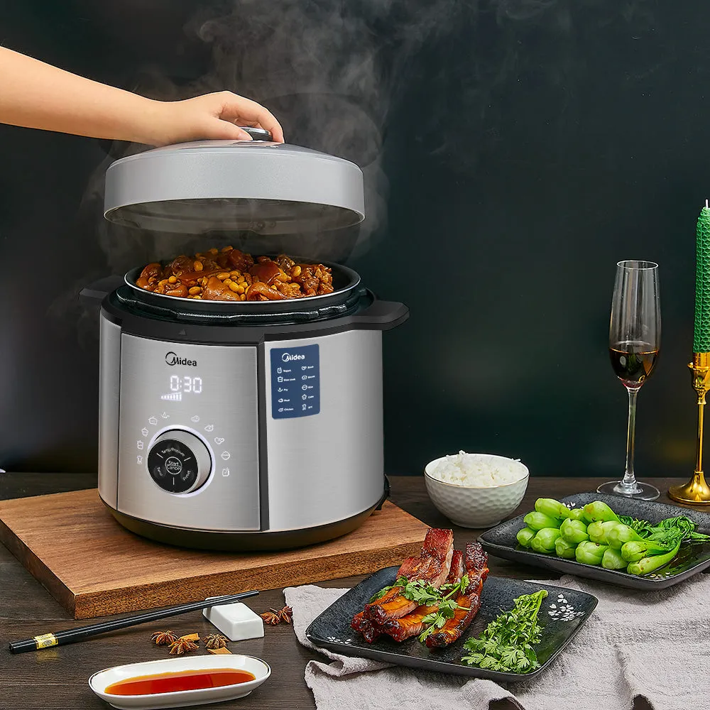 Midea 6L Electric Pressure Cooker 8-in-1, 1100W with LED Display and Non-Stick Coating