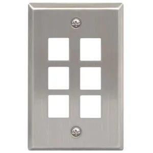 Modular Keystone Faceplate, 6 Port, Stainless Steel