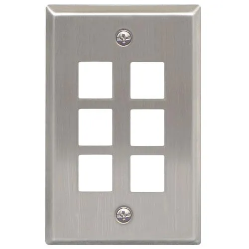 Modular Keystone Faceplate, 6 Port, Stainless Steel