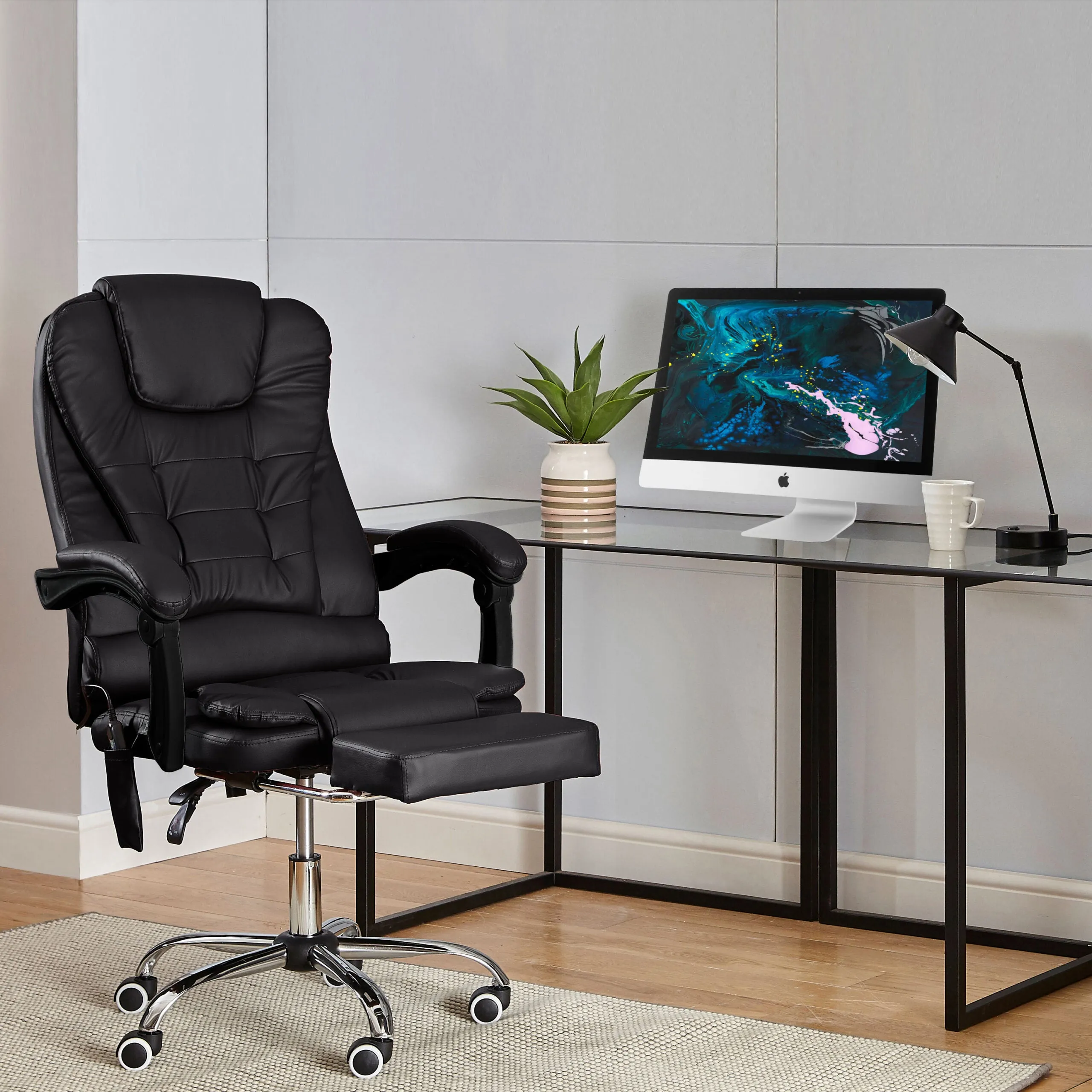 Neo Black Faux Leather Office Chair With Footrest & Massage Function