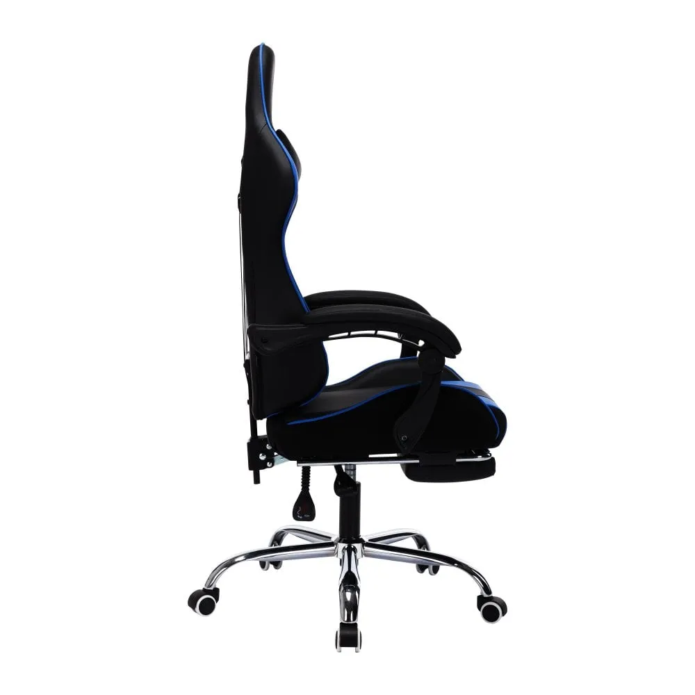 Neo Blue and Black Leather Gaming Chair With Massage Function & Footrest