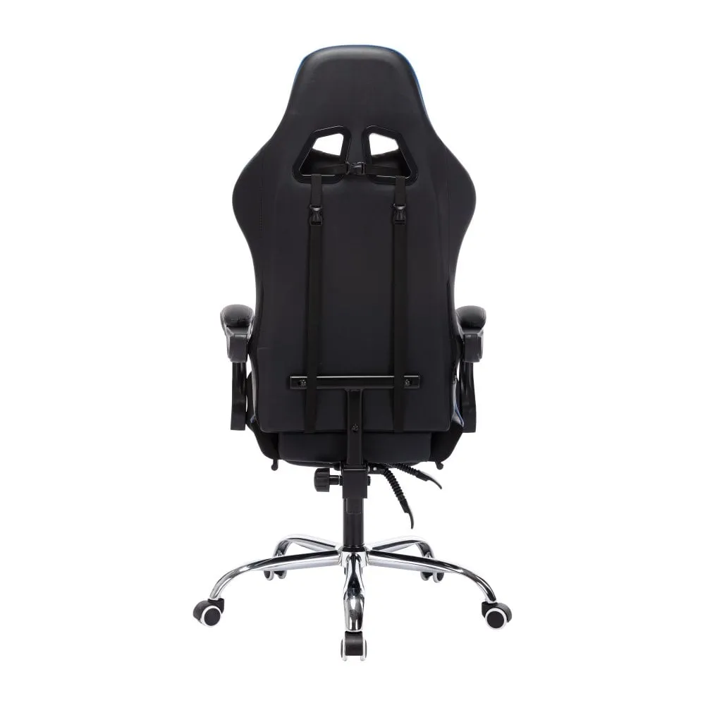 Neo Blue and Black Leather Gaming Chair With Massage Function & Footrest