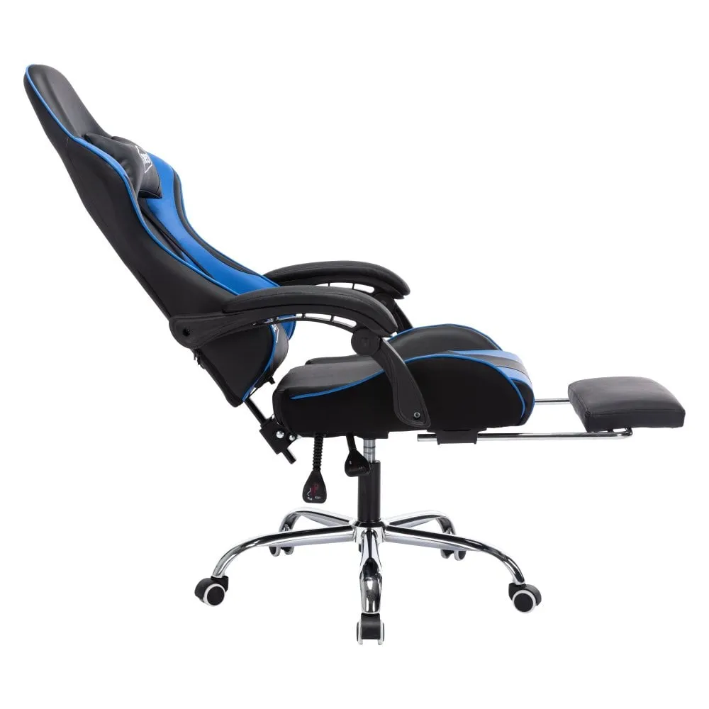 Neo Blue and Black Leather Gaming Chair With Massage Function & Footrest