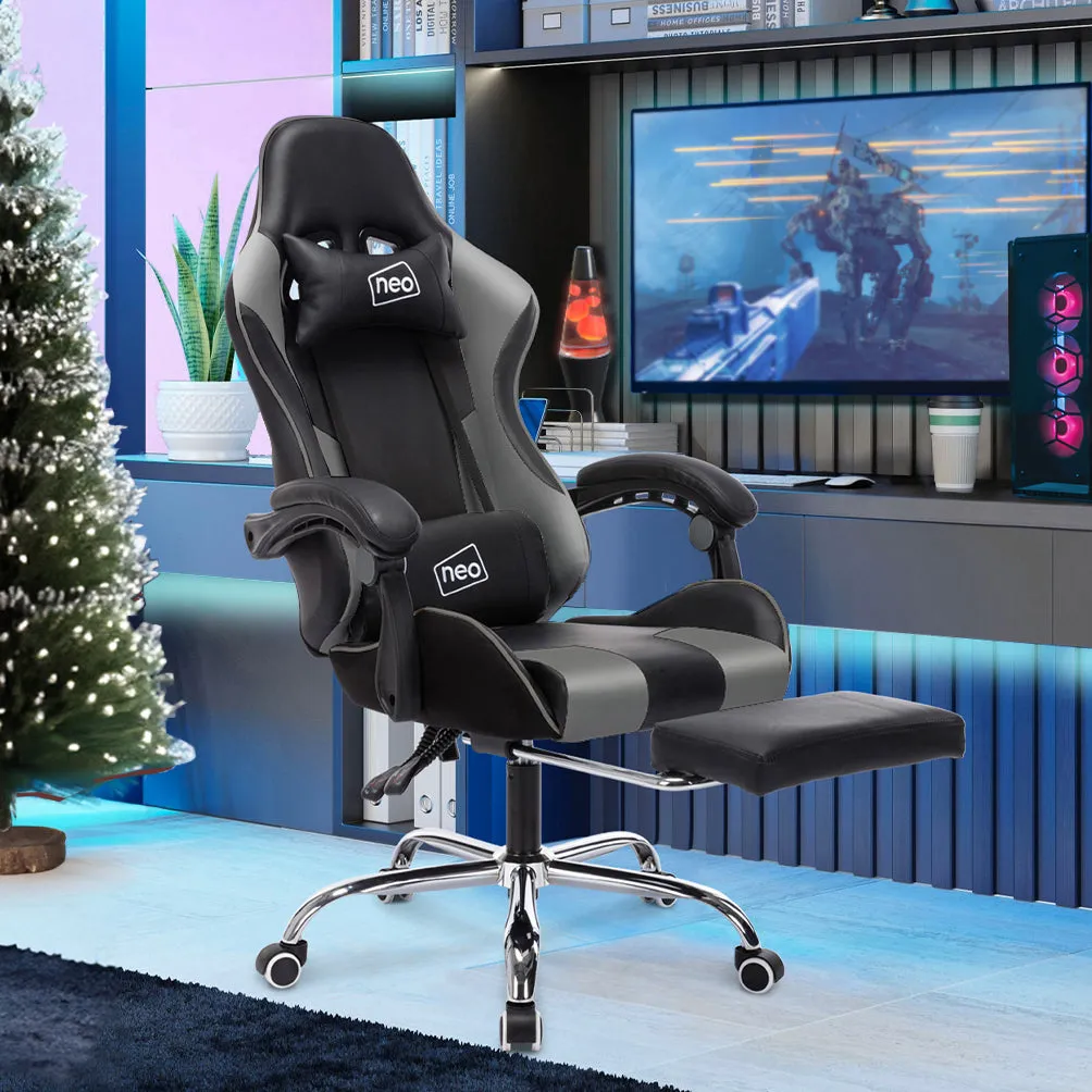 Neo Grey/Black Leather Gaming Chair with Massage Function