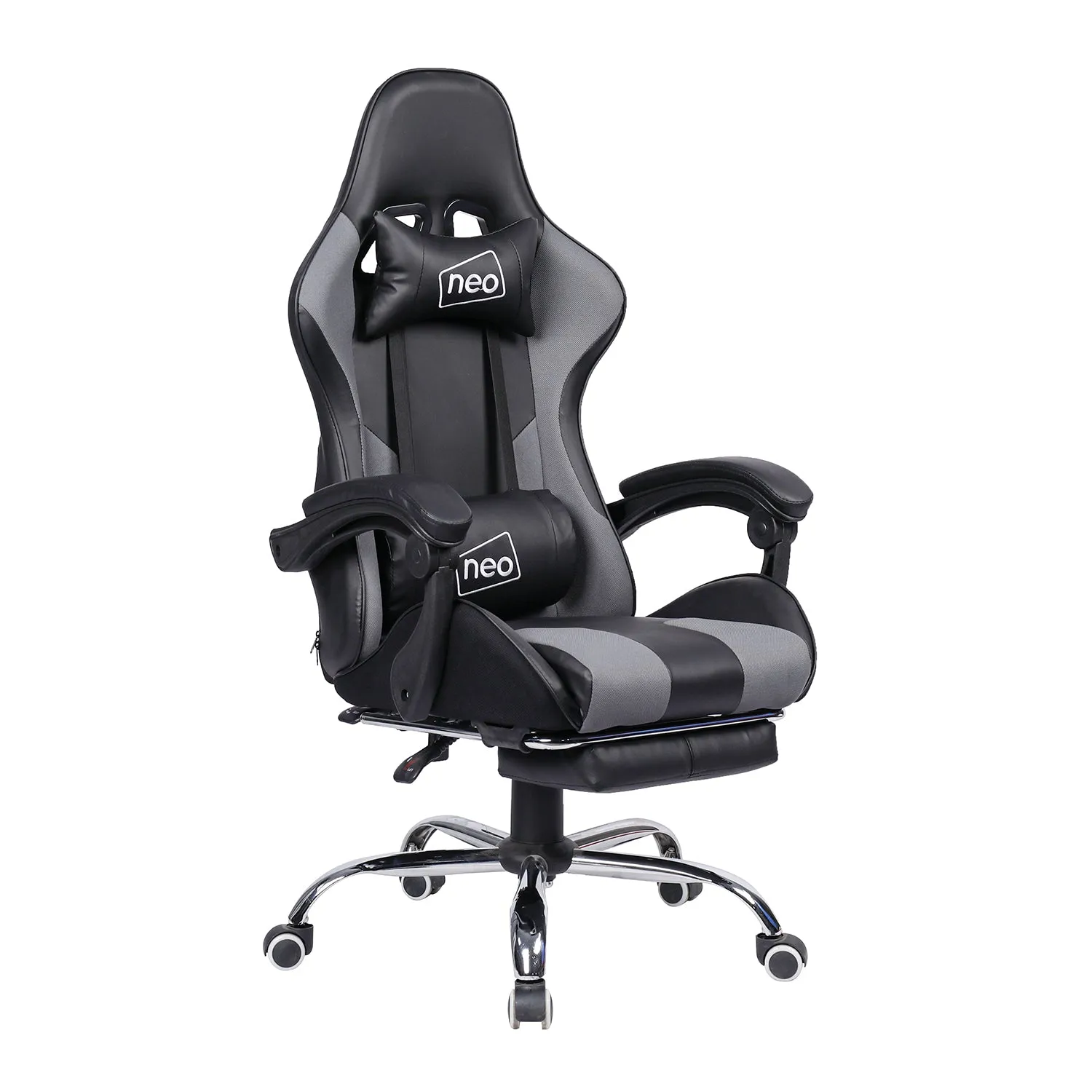 Neo Grey/Black Leather Gaming Chair with Massage Function