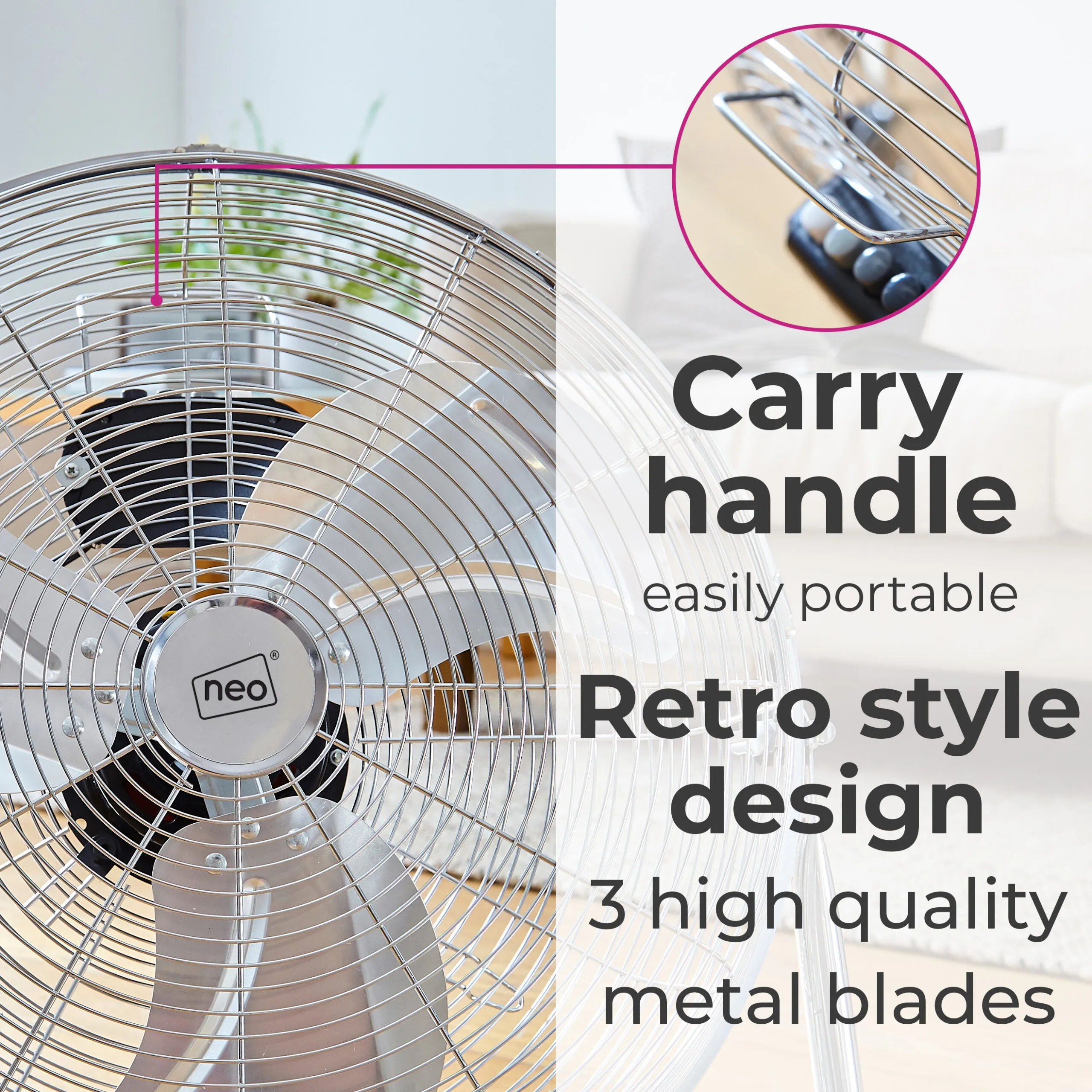 Neo High Velocity Chrome Metal Floor Freestanding Fan  - 20 Inch