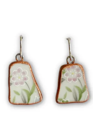 Pink Floral Recycled China Plate Earrings