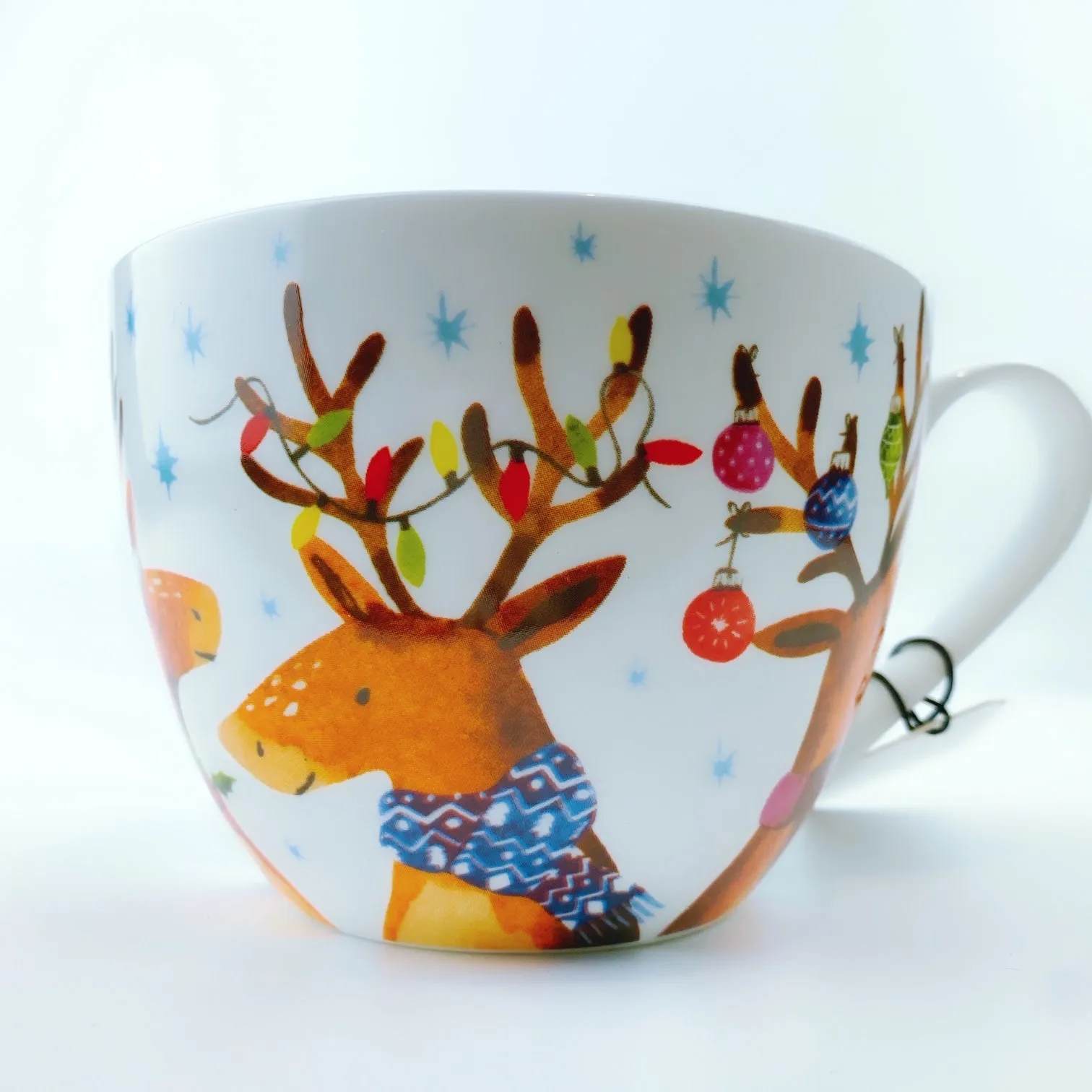 Portobello Oh, Deer Christmas Reindeer Design - 20 oz XL Bone China Coffee/Tea Mug