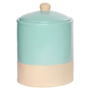 Red Co. Farmhouse Style Stoneware Kitchen Canister with Lid in a Glazed Matte Aqua Finish - 5.75" x 7.75"