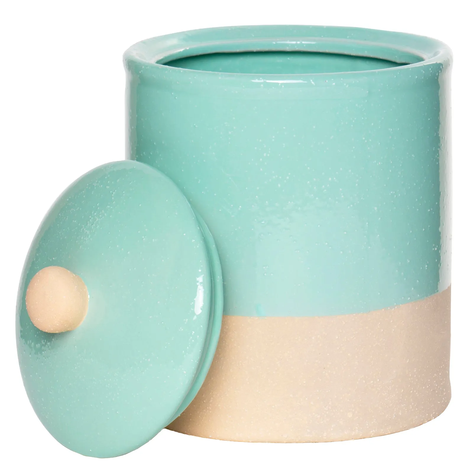 Red Co. Farmhouse Style Stoneware Kitchen Canister with Lid in a Glazed Matte Aqua Finish - 5.75" x 7.75"