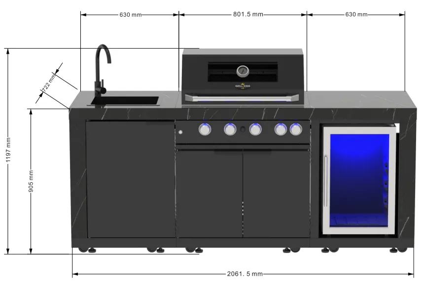 Rockpool 4B: Designer Black Outdoor BBQ Kitchen Package inc Fridge, Sink Rear Infrared, Rotisserie, BBQ Cover