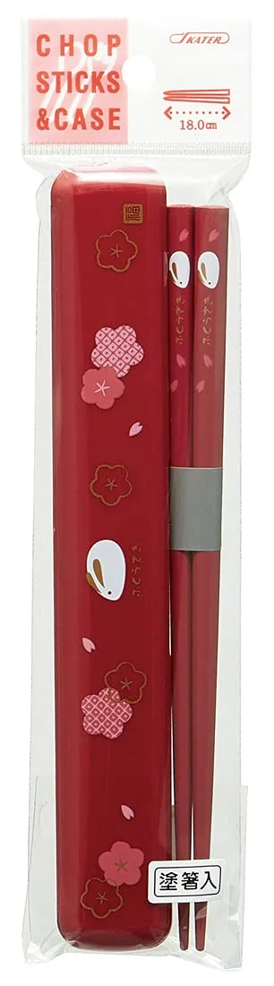 Skater - Japanese Rabbit and Poppy Chopsticks with Case - Red.