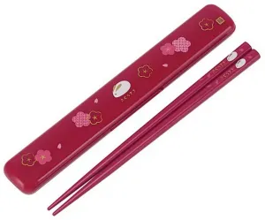 Skater - Japanese Rabbit and Poppy Chopsticks with Case - Red.