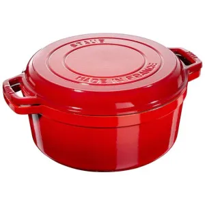 Staub 3 in 1 cocotte braise & grill set 28cm in color cerise cherry