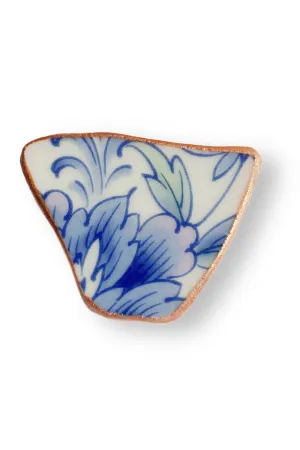 White Blue Flower Recycled China Brooch