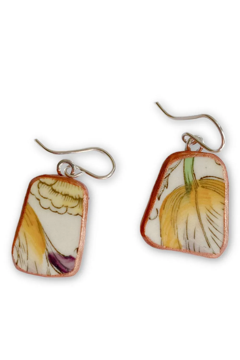 Yellow Recycled China Plate Earrings